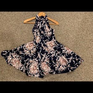 B. Darlin Halter-Neck Floral-Print FitFlare Dress